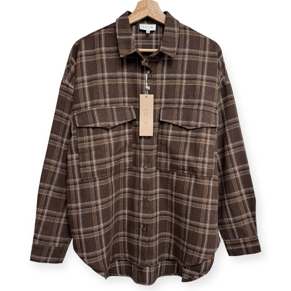 ACOA Oversized Plaid Cotton Blend Shacket Small NWT
